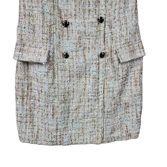 Forever 21 Tweed Sheath Dress S Women Tank Double Breast Cream Aqua Blue Sequins - Picture 8 of 11